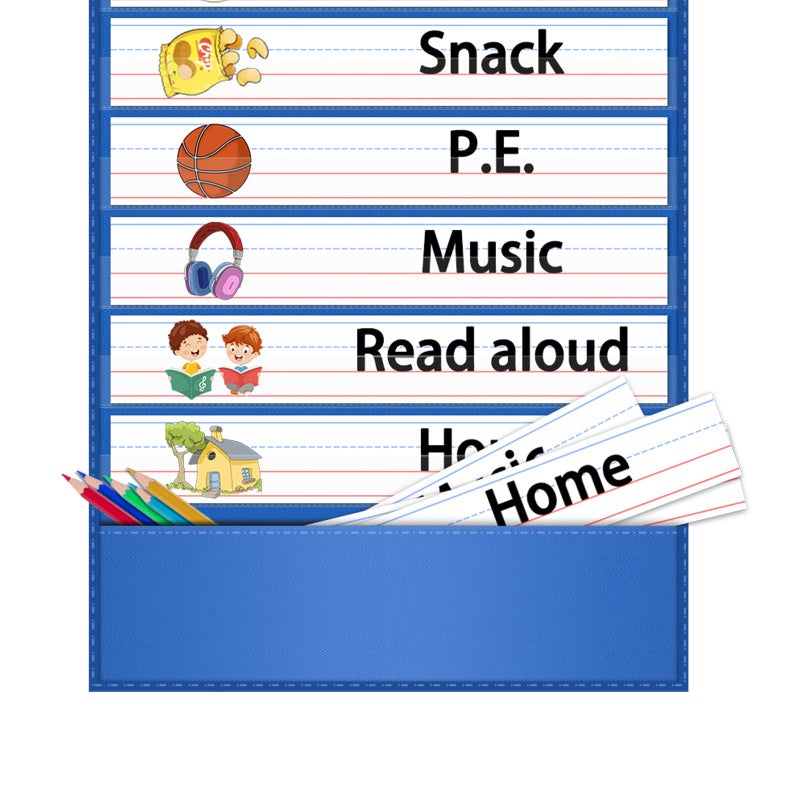 AKAYOK -13+1 Pocket Daily Schedule Pocket Chart, Ultra-Durable Visual Schedule for Kids -Pocket Chart for Classroom Office Home -Reusable Daily Schedule for Kids -Reversible Chart for Sentence Strips - Image 5
